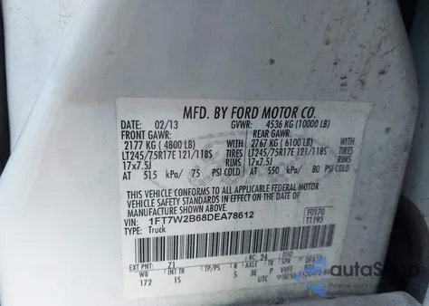 2013 Ford F-250 Xl из США, поврежденный, VIN 1FT7W2B68DEA78612